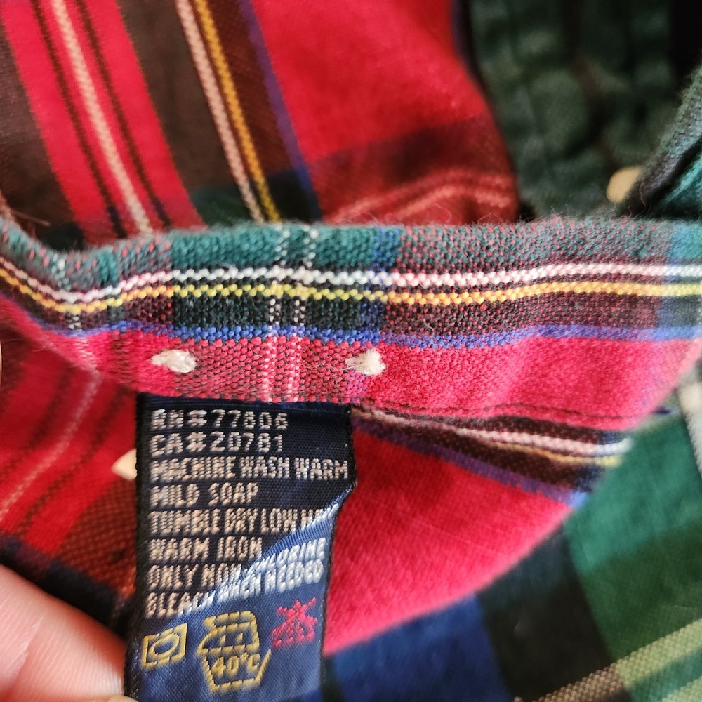 Y2K Tommy Hilfiger Patchwork Tartan Plaid Oxford Button Down Shirt L Academia - Picture 8 of 10